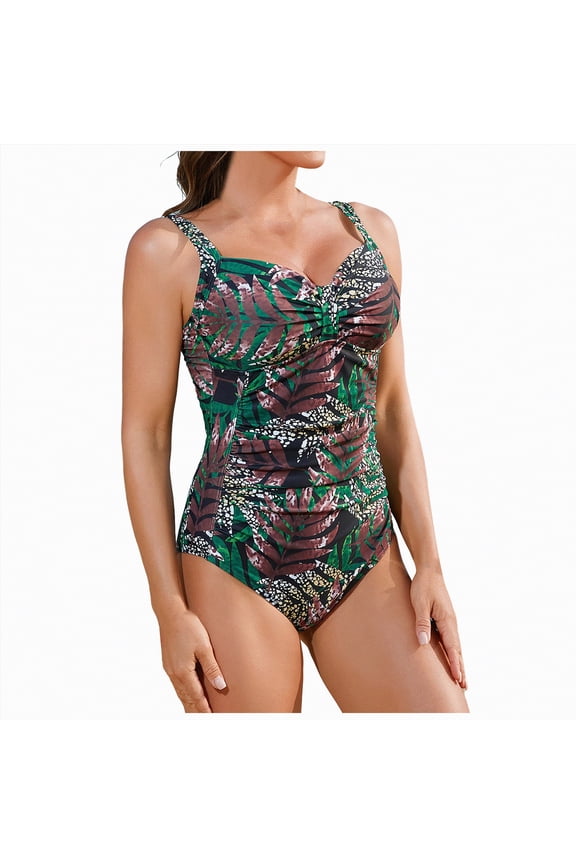 Women One Piece Swimsuit High Neck Plunge Ruched Tummy Control Bathing Suit,High Neck Plunge(Green,XXL)