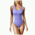 thumbnail image 1 of Hessimy Women One Piece Swimsuit Solid Ribbed Monokini Swimwear Scoop Neck Low Back Bathing Suit(Purple,M), 1 of 4