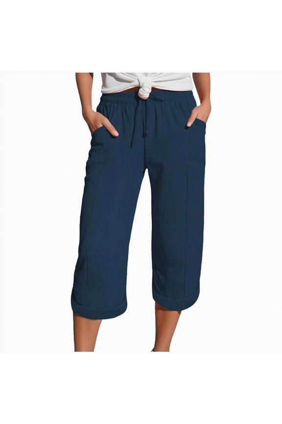 Women'S Relaxed Fit Sport Knit High Rise Pants - Soft Cotton Pull-On With Elastic Waist,Pull On Navy XL