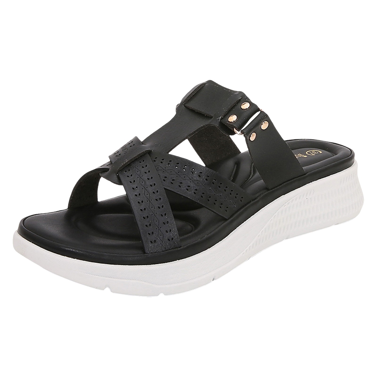 Hessimy Women Sandals Summer Bohemian Gladiator Open Toe Non-Slip Beach Slippers Casual Toe Separate Leather Flat Roman Shoes with Arch Support Flip Flops (Black,40)