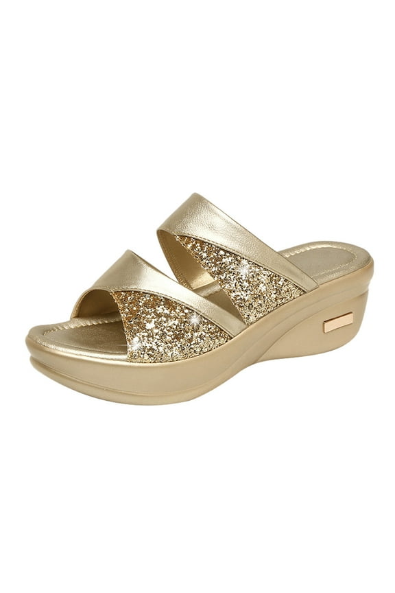 Women Sandals Summer Bohemian Gladiator Open Toe Non-Slip Beach Slippers Casual Toe Separate Leather Flat Roman Shoes with Arch Support Flip Flops&nbsp;(Gold,35)