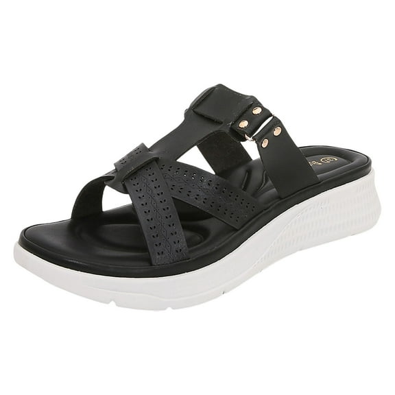 Hessimy Women Sandals Summer Bohemian Gladiator Open Toe Non-Slip Beach Slippers Casual Toe Separate Leather Flat Roman Shoes with Arch Support Flip Flops (Black,40)