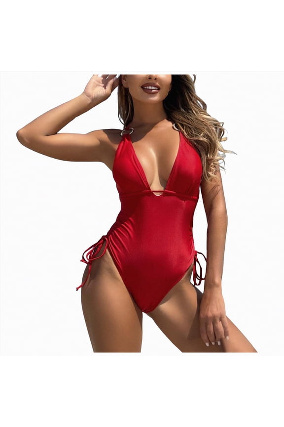 Women Sexy Mesh Tummy Control Swimsuit Push Up High Waisted Bathing Suit(Red,M)
