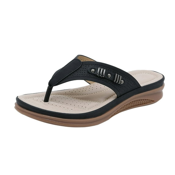 Hessimy Women Summer Roman Comfy Sandals Flat Bottomed Slip On Clip Toe Flip Flops Sandals With Arch Support Open Jelly Sandals For Women Strap Sandals For Women Womens Comfort Sandals(Black,42)