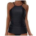 thumbnail image 1 of Hessimy Women Tankini Top Only High Neck- Twist Front V Neck Swim Top Only Ruched Tummy Control No Bottom(Z011-Black,S), 1 of 6