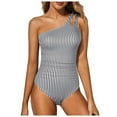 thumbnail image 1 of Hessimy Women Tankini Top Swim Tops Ruched One Shoulder Bathing Suit Swimsuit Tops Only No Bottom(Grey,L), 1 of 8
