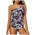 thumbnail image 1 of Hessimy Women Tankini Top Swim Tops Ruched One Shoulder Bathing Suit Swimsuit Tops Only No Bottom(,M), 1 of 8
