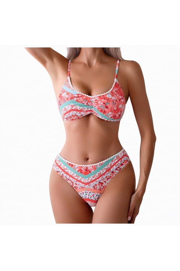 Women Two Piece Bikini High Cut Swimsuit Triangle Bathing Suit Cheeky Bikini Set(Pink,S)