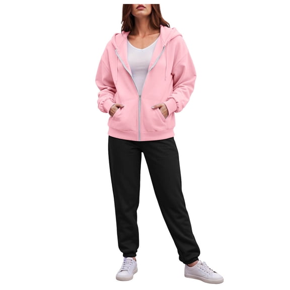 Hessimy Women Two Piece Outfits Two0Two5 Fall Fashion Airport Wide Leg Pants Lounge Set Leisure Travel Vacation Clothes Sweatsuits（Pink，L）