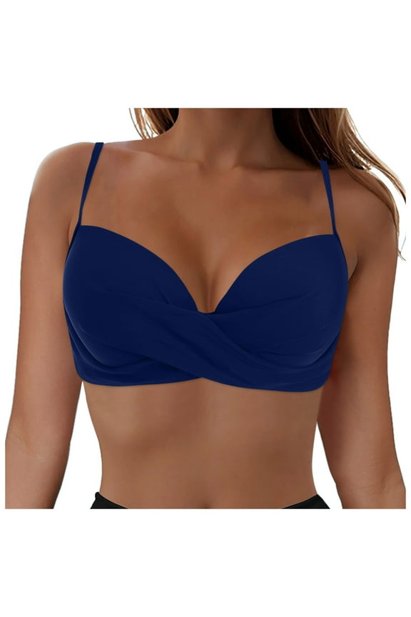 Women Underwire Bikini Top Only - Push Up Bathing Suit Top Padded Swim Bra 2025 Swimsuits Top(Z1-Dark Blue,S)