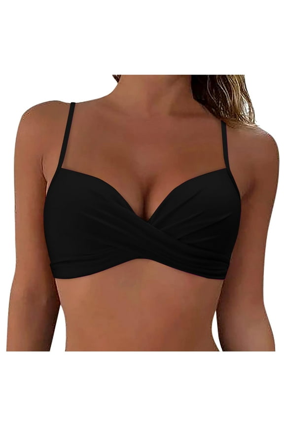 Women Underwire Bikini Top Only Push Up Swim Top Bra Swimsuit Tops Padded Bathing Suit Top(Black,M)