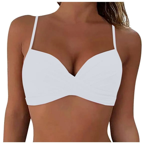 Hessimy Women Underwire Bikini Top Only Push Up Swim Top Bra Swimsuit Tops Padded Bathing Suit Top(White,L)