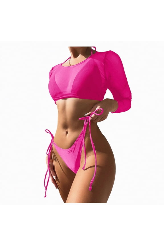 Women's 2 Piece Bikini Set Print Spaghetti Strap Push Up Swimsuit(Hot Pink,S)