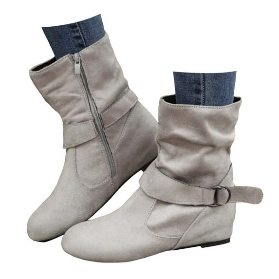 Hessimy Women's Ankle Boots Casual Shoes Women's Retro Colors Solid Zipper Short Boots women's boots Work Shoes(Z7-Grey,6.5)