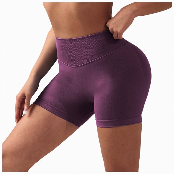 Hessimy Women's Athletic Seamless Scrunch Booty Shorts High Waist Lifting Butt Workout Gym Yoga Athletic Shorts Purple XL