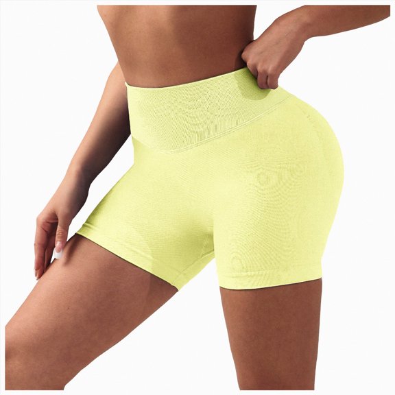 Hessimy Women's Athletic Seamless Scrunch Booty Shorts High Waist Lifting Butt Workout Gym Yoga Athletic Shorts Yellow XL