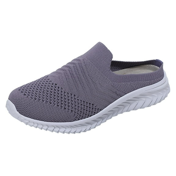 Hessimy Women's Backless Walking Sneakers Summer Slip-on Mule Shoes Closed Toe Slippers(Purple,8)