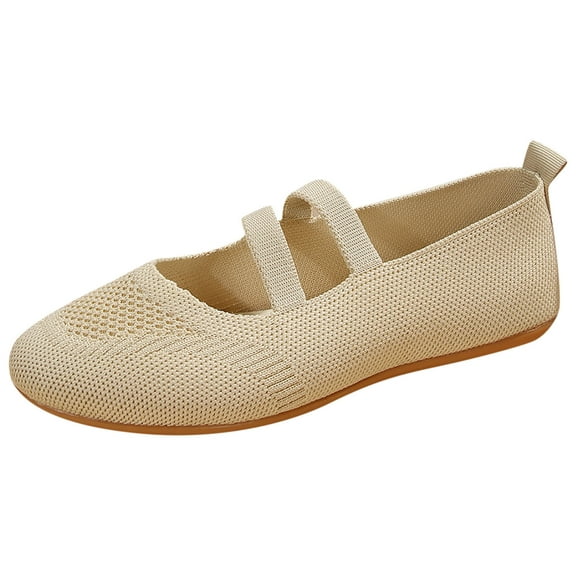 Hessimy Women's Ballet Flat Dressy Casual Knit Shoes Round Toe Women Mesh Flats(Beige,7)