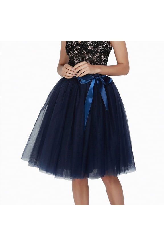 Women's Bow Back Mini Skirt Elastic Low Waist Layered Ruffle Hem Short Cake Skirts(Navy,One Size)
