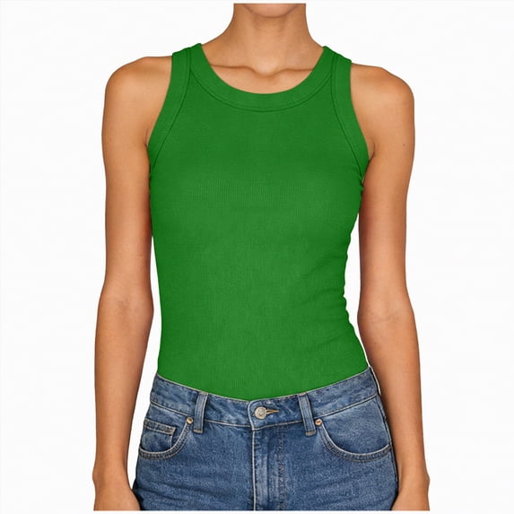 Hessimy Women's Camisole Tank Top-Breathable Cotton Stretch,Airy Soft(Green,L)