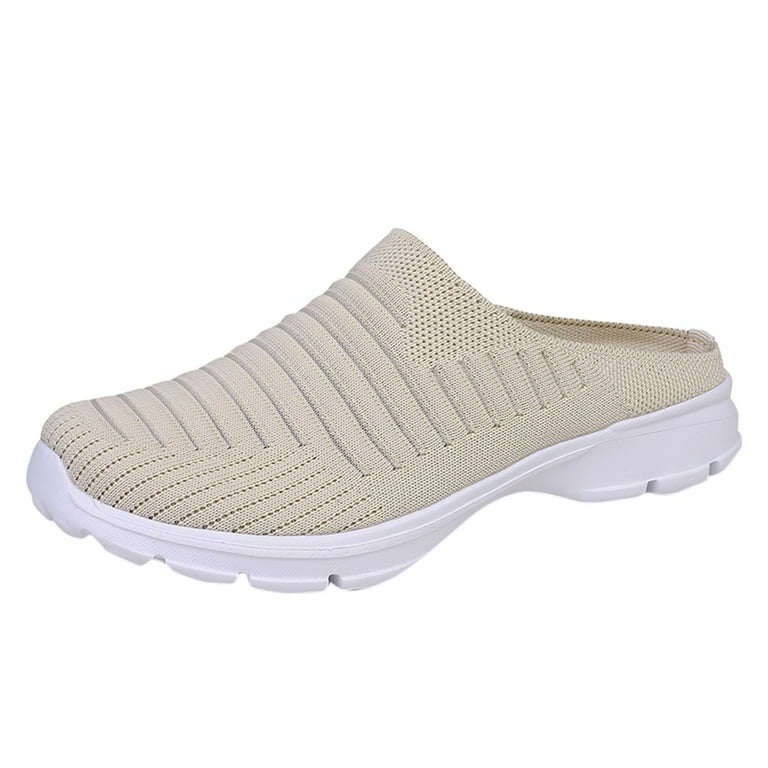 Hessimy Women s Canvas Sneakers Slip On Mule Backless Low Top Fashion Walking Shoes for Summer Lace up Casual Classic Comfortable Clipper Sneakers Beige 8.5 Walmart