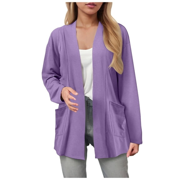 Hessimy Women's Cardigan 2025 Fall Dressy Casual Long Sleeve Crewneck Button Down Open Front Soft Knit Cardigan Sweaters(Dark Purple,S)