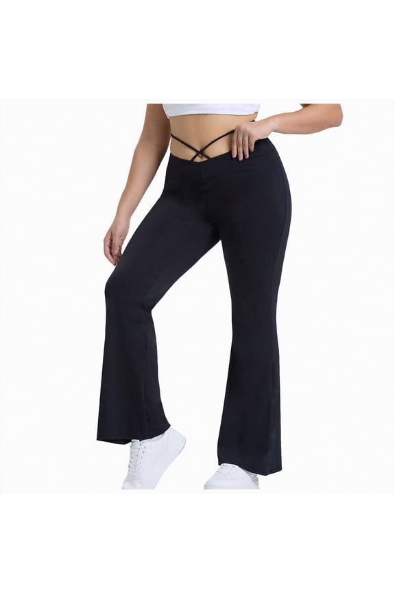 Women's Casual Bootleg Yoga Pants V Crossover High Waisted Flare Workout Pants Leggings(Black,M)