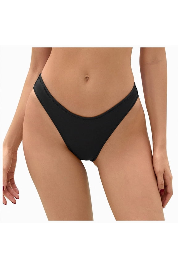 Women's Cheeky Brazilian Bikini Bottoms Low Rise High Cut Swim Bottom(Black,L)