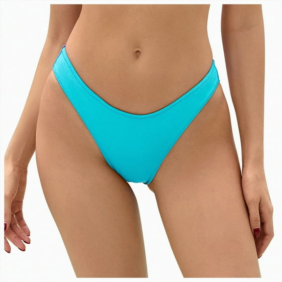 Hessimy Women's Cheeky Brazilian Bikini Bottoms Low Rise High Cut Swim Bottom(Blue,S)