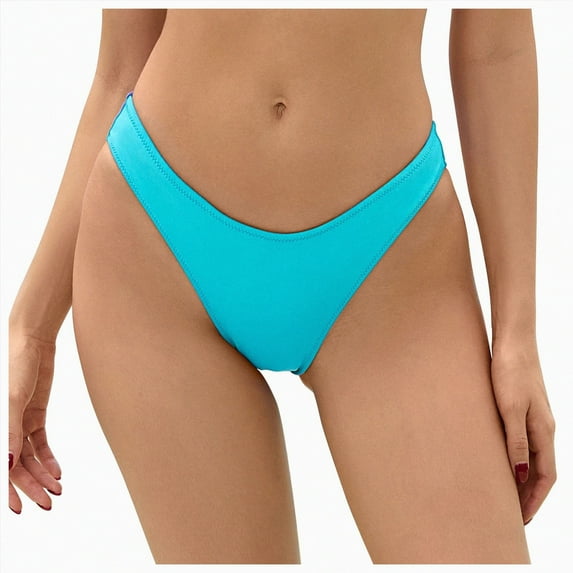 Hessimy Women's Cheeky Brazilian Bikini Bottoms Low Rise High Cut Swim Bottom(Blue,S)