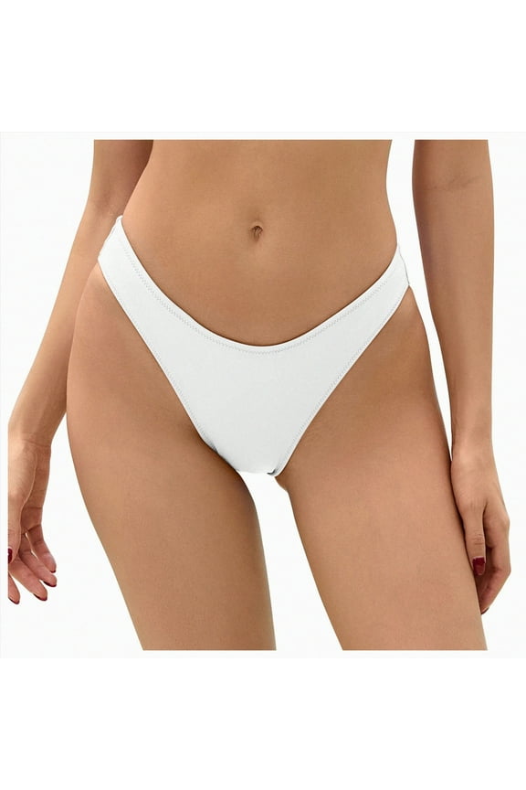 Women's Cheeky Brazilian Bikini Bottoms Low Rise High Cut Swim Bottom(White,XXL)
