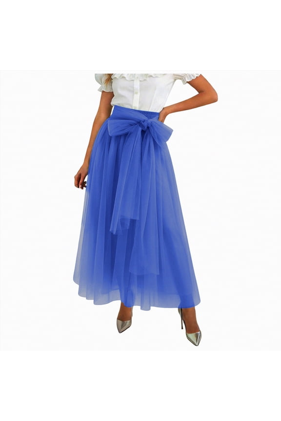 Women's Cotton 5 Tiered A Line Pleated Maxi Skirt Long Boho Gypsy Dance Skirts(Blue,One Size)