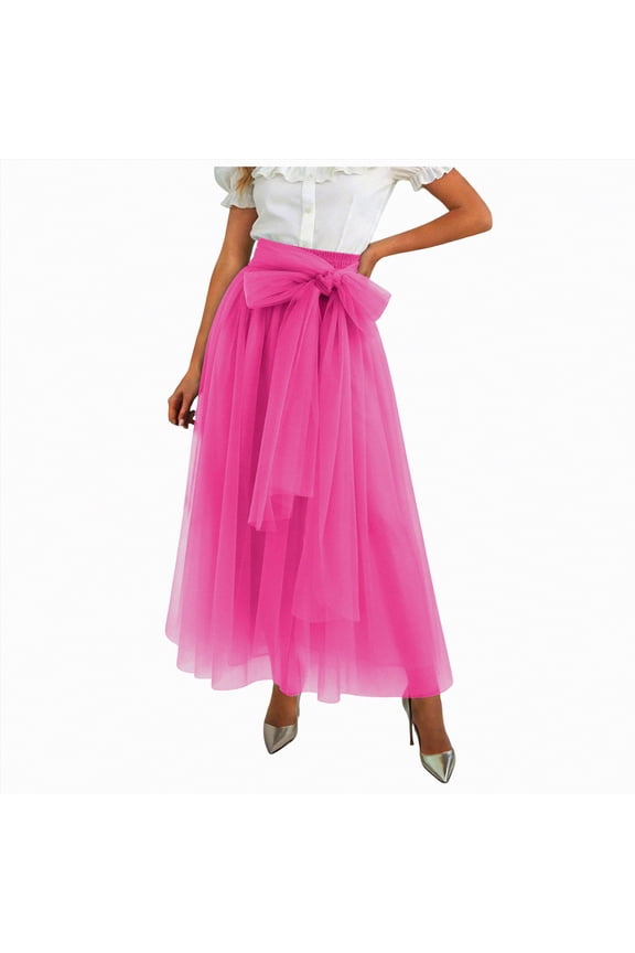 Women's Cotton 5 Tiered A Line Pleated Maxi Skirt Long Boho Gypsy Dance Skirts(Hot Pink,One Size)