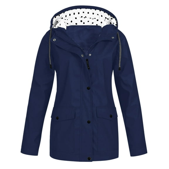 Hessimy Women's Cotton Anorak Jacket Lightweight Casual Jackets Utility Coats With Removable Hood(Navy,L)