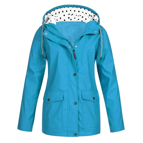 Hessimy Women's Cotton Anorak Jacket Lightweight Casual Jackets Utility Coats With Removable Hood(Sky Blue,XXL)