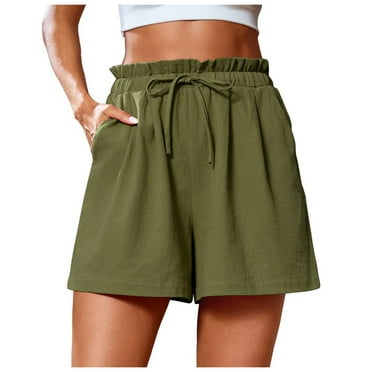 Hessimy Women's Drawstring Double Layered Pleats Short Loose Casual(Green,XL)