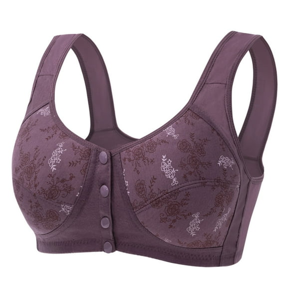 Hessimy Women's Everyday Cotton Lace Snap Bras - Women's Full-Freedom Front Easy Close Bra with Padded(Purple,44)