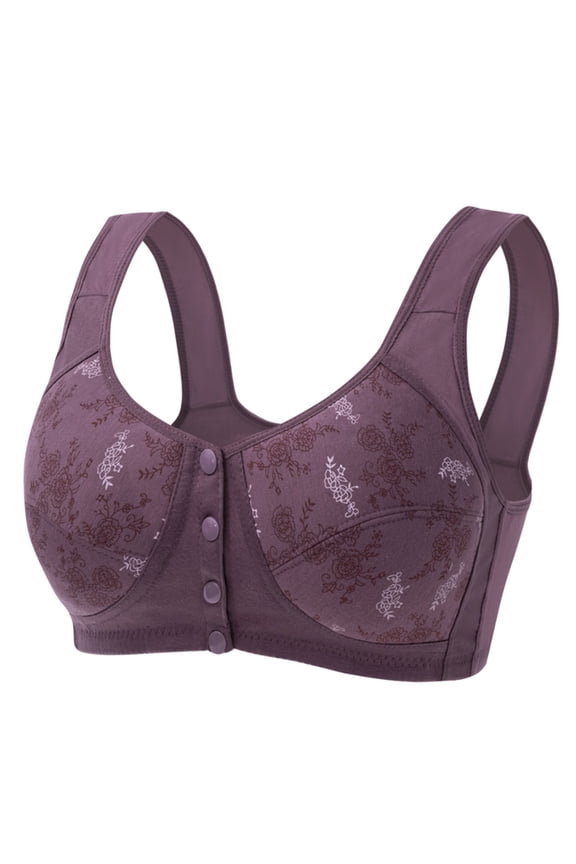 Women's Everyday Cotton Lace Snap Bras - Women's Full-Freedom Front Easy Close Bra with Padded(Purple,44)