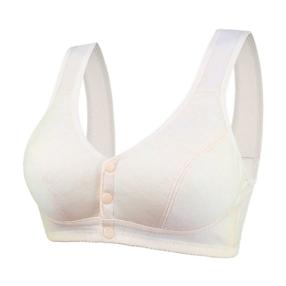 Hessimy Comfortable Daisy Bra for Seniors,Charm Front Snap Closure Cotton Bras Front Close Bras for Older Women(Beige,36)