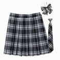 thumbnail image 1 of Hessimy Women's Girls Plaid Pleated Skirt With Necktie Bowtie High Waisted School Uniform A-line Pleated Skirt Skater Tennis(Black,M), 1 of 6