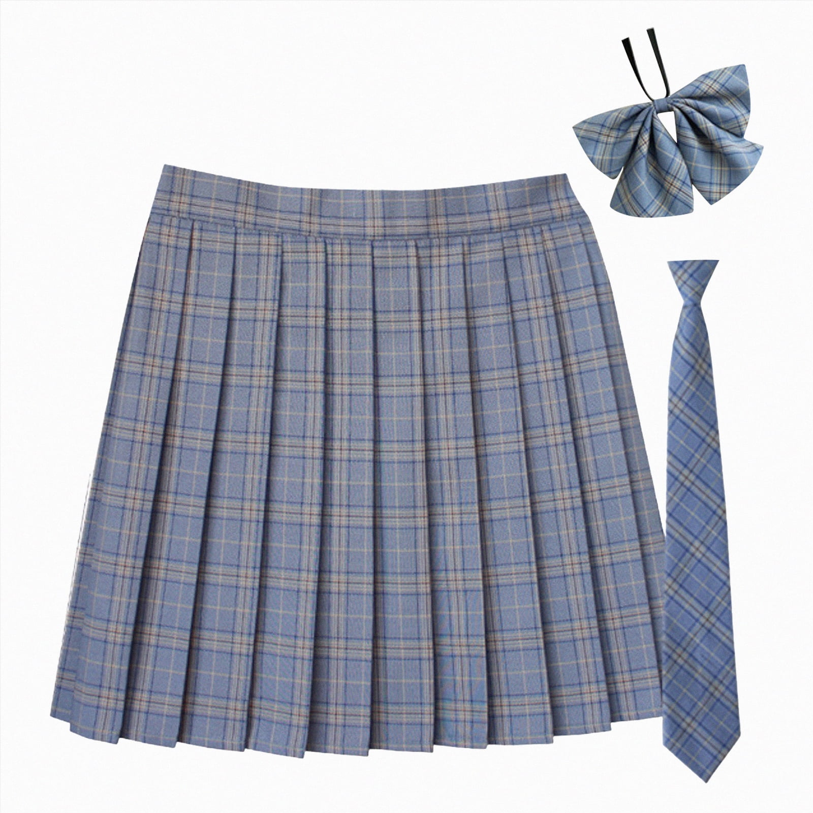 Hessimy Women's Girls Plaid Pleated Skirt With Necktie Bowtie High ...
