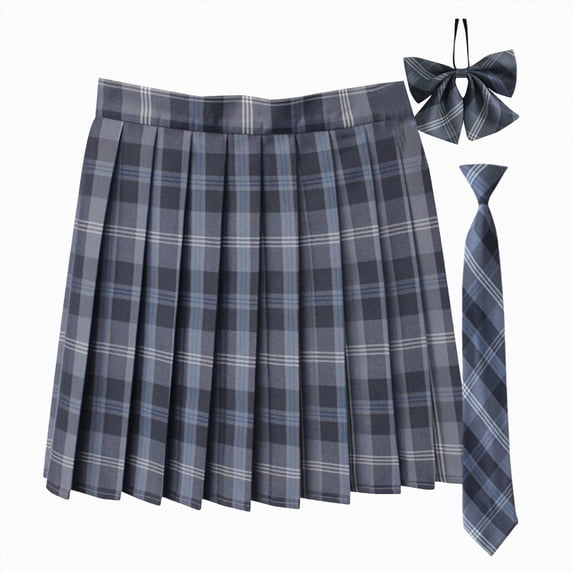 Hessimy Women's Girls Plaid Pleated Skirt With Necktie Bowtie High Waisted School Uniform A-line Pleated Skirt Skater Tennis(Dark Blue,XXXXL)