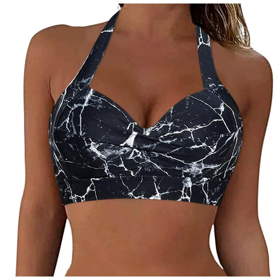 Hessimy Women's Halter Neck Tie Knot Back Soft Molded Padding Bikini Top(Silver,S)