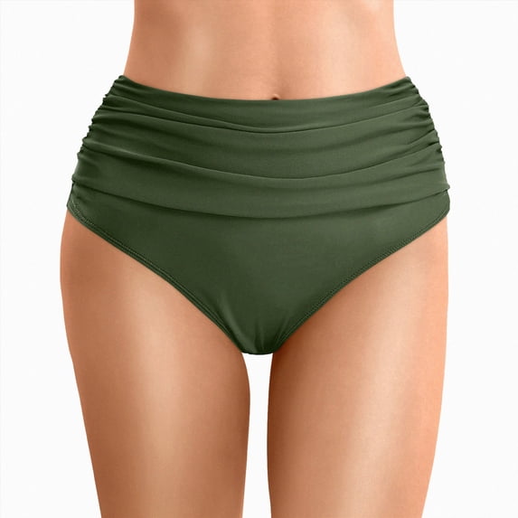 Hessimy Women's High Waisted Bikini Bottom Tummy Control Ruched Bathing Suit Swim Bottom(AG,S)