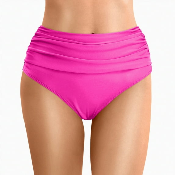 Hessimy Women's High Waisted Bikini Bottom Tummy Control Ruched Bathing Suit Swim Bottom(Hot Pink,L)