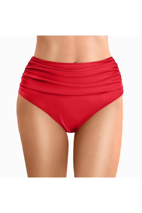 Women's High Waisted Bikini Bottom Tummy Control Ruched Bathing Suit Swim Bottom(Red,XXL)