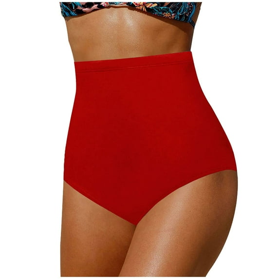Hessimy Women's High Waisted Swimsuit Bikini Bottoms Tummy Control Tankini Bottoms Swim Shorts Plus Size(Red,L)