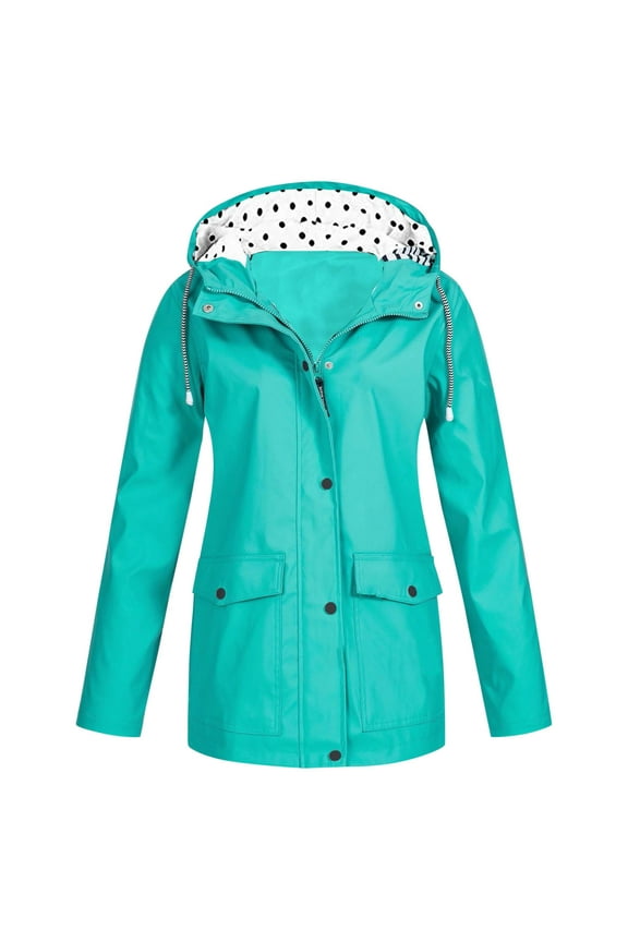 Women's Hooded Rain Jacket Long Waterproof Raincoat Casual Full Zip Anorak Midi Windbreaker Pockets(Mint Green,L)