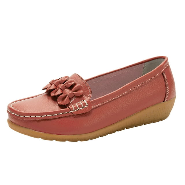 Hessimy Women's Leather Loafers Driving Moccasins Casual Slip-On Boat ...