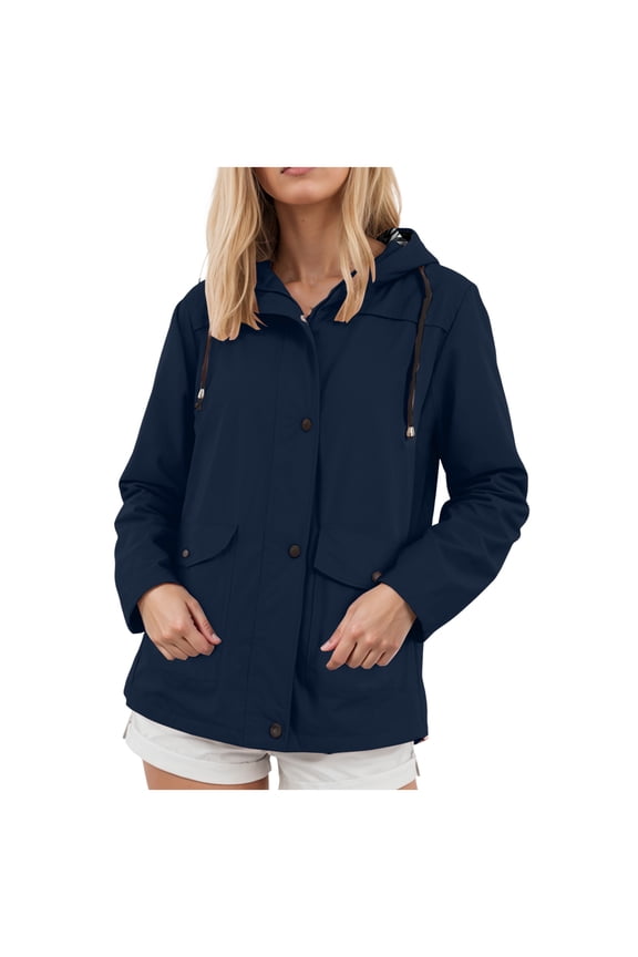 Women's Lightweight Anorak Utility Jacket Button Down Spring Waterproof Coat Fall Casual Hoodieswowomen's coats, jackets & vests(Navy,M)